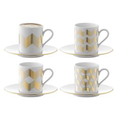 Набор из 4 чашек для кофе с блюдцами Signature Chevron, золото, LSA International, фото 