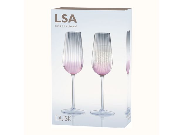 Набор из 2 бокалов-флейт для шампанского Dusk 250 мл розовый-серый, LSA International, фото , изображение 5