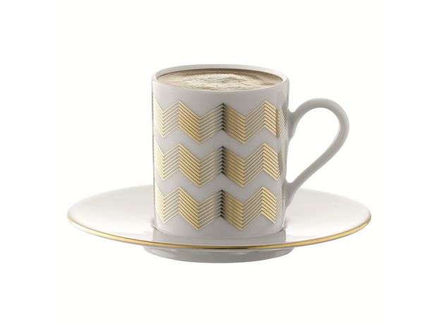 Набор из 4 чашек для кофе с блюдцами Signature Chevron, золото, LSA International, фото , изображение 6