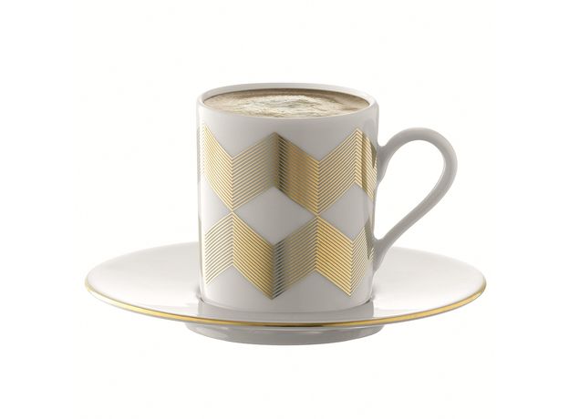 Набор из 4 чашек для кофе с блюдцами Signature Chevron, золото, LSA International, фото , изображение 5