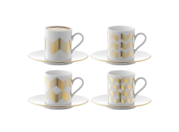 Набор из 4 чашек для кофе с блюдцами Signature Chevron, золото, LSA International, фото 
